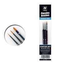 Vallejo Starter Set (3 Pcs.)Round No.S 1 Y 3/0-Flat No.4 Paint Brush Set [P15999]