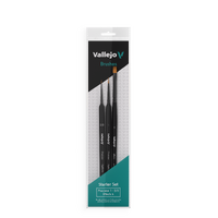 Vallejo Starter Set (Sizes 3/0, 1 Triangular Handle & Flat No. 4) Paint Brush Set