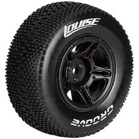 Louise RC - SC-GROOVE - 1-10 Short Course Tire Set - Mounted - Soft - Black Wheels - Removable 1-10 SC Hex - 12, 14, 17mm - L-T3146SB